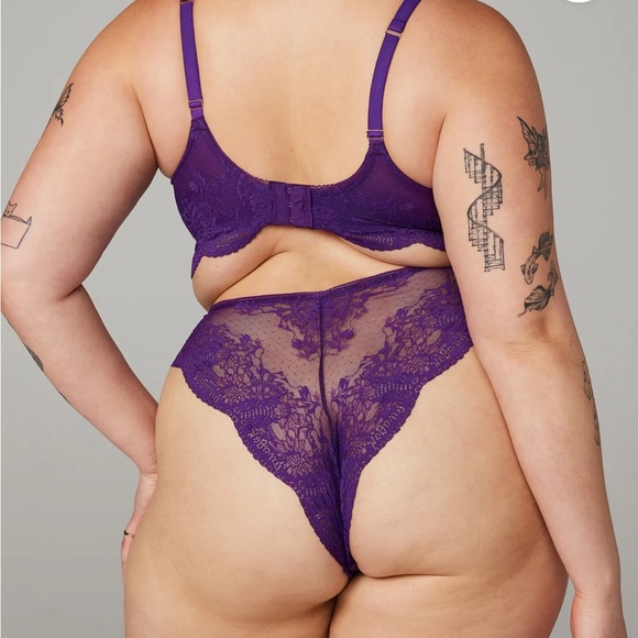Savage X Fenty Purple Galaxy Haute Lace Triangle Bralette Thong & Brazilian Set - Picture 12 of 17